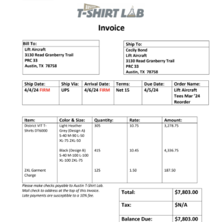 Lift Aircraft Invoice A21765 Payment